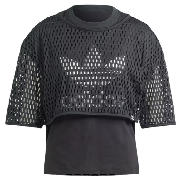 Adidas Big Logo Sleeveless Shirt Mesh Crop T-shirt Duo Black Women’s Medium - Picture 14 of 14